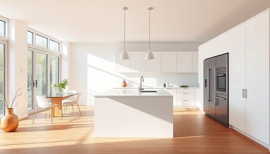 Modern kitchen design with sleek island and dining area.