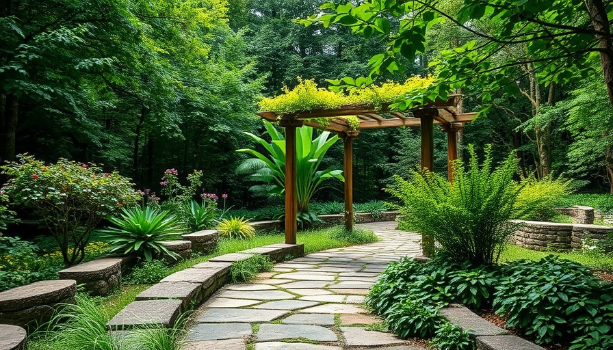 Serene garden with stone path and pergola in diverse landscape design styles.