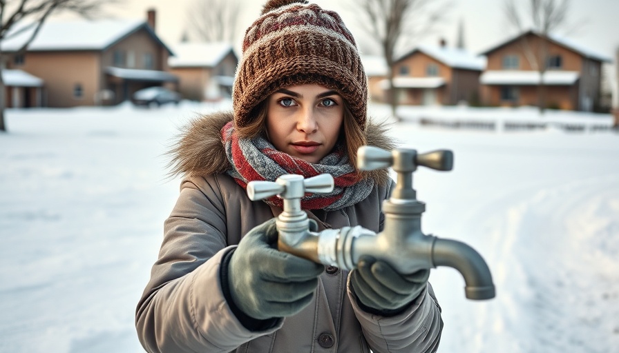 Anti-burst faucet held by woman in snowy landscape.