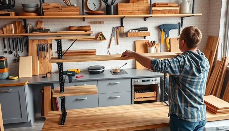 DIY convertible shelf and workbench demonstration in modern workshop.