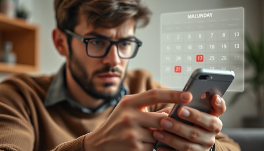 Focused person managing ADHD struggles with calendars on smartphone, indoor setting.