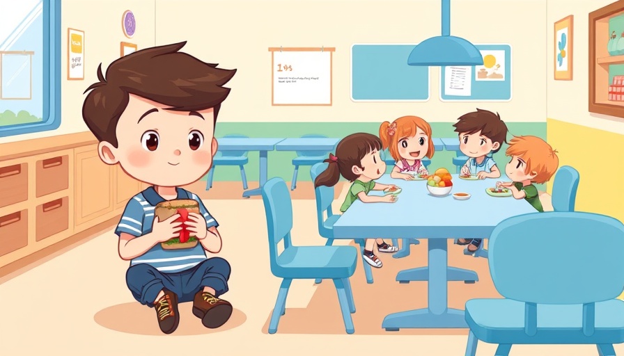 Cartoon depicting ADHD accommodations and OCD in kids at lunch.