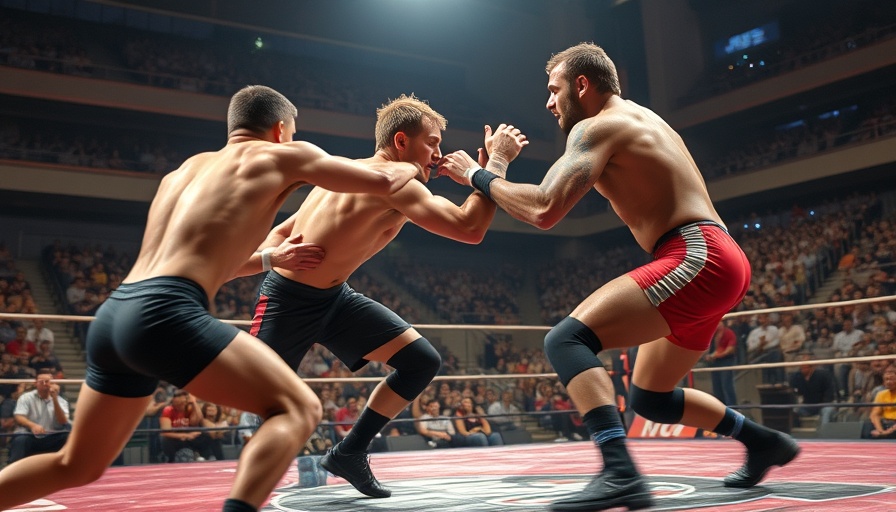 Athletes make complex moves look easy in dynamic wrestling match.