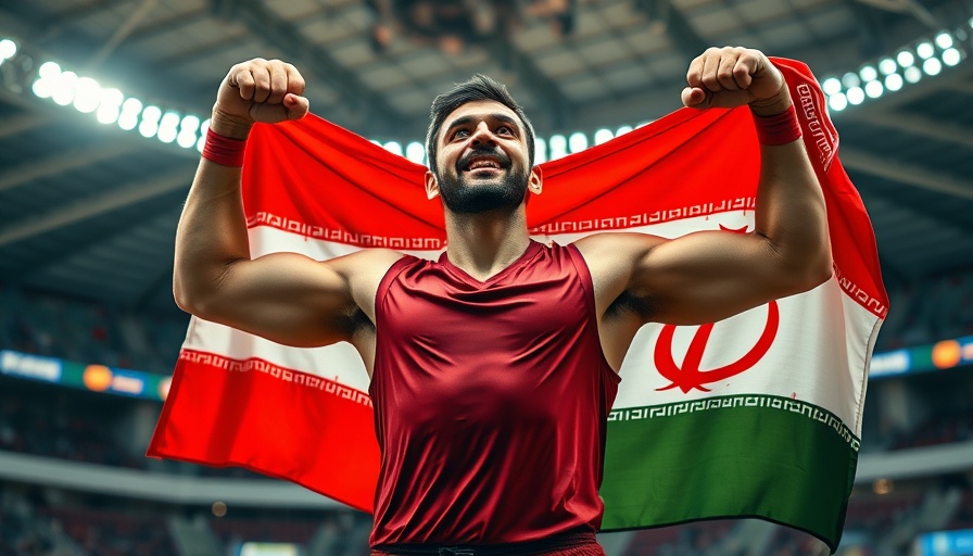 Rahman Amouzadkhalili strikes gold with Iranian flag held high.