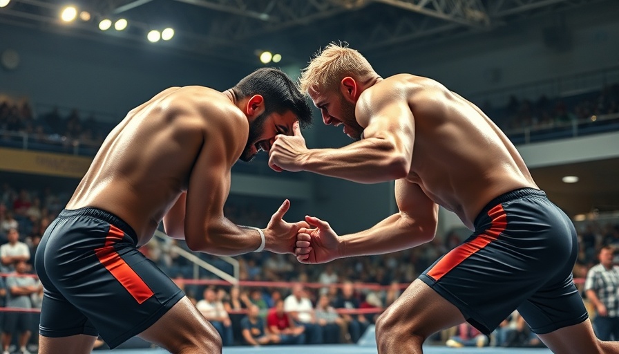 Intense wrestling match demonstrating super strength.
