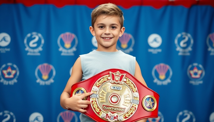U17 World Champion Keegan Basset holding championship belt in front of awards background.