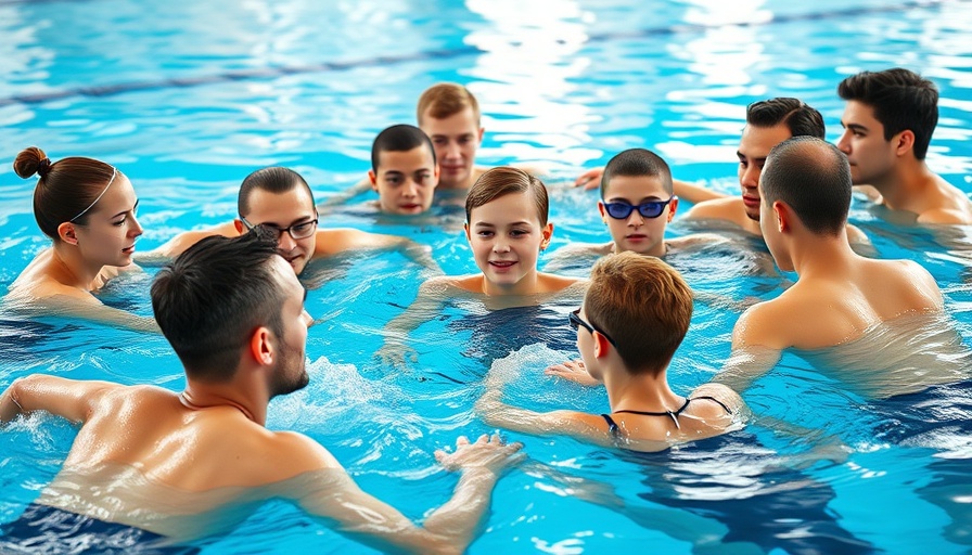 Swimmers practicing collaborative swimming coaching techniques in a pool.