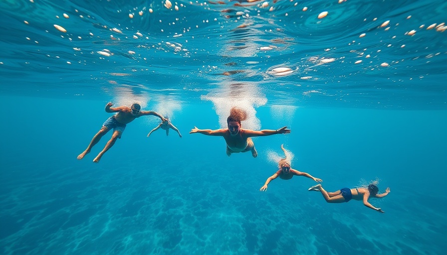 Open Water Swimming: Swimmers underwater in clear blue ocean.