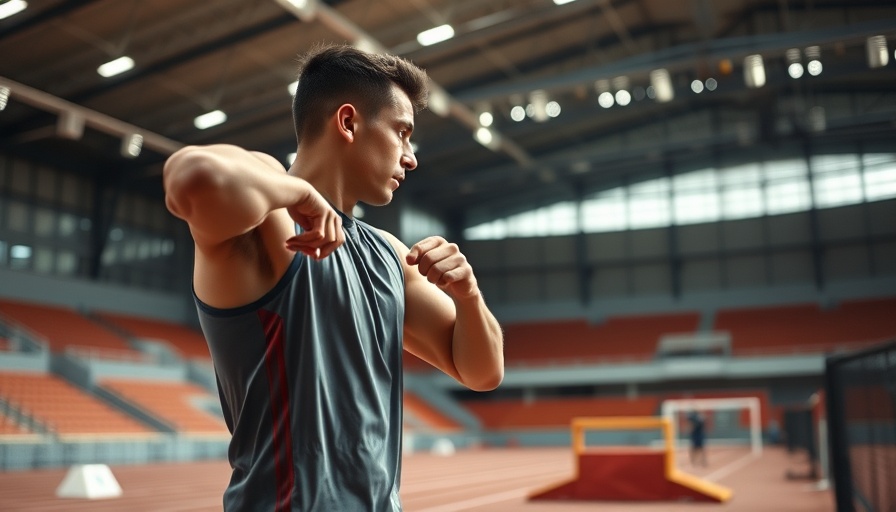 Athlete practicing shot put techniques in sports arena