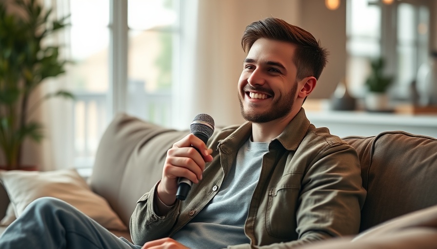 Young athlete smiling indoors holding a microphone.