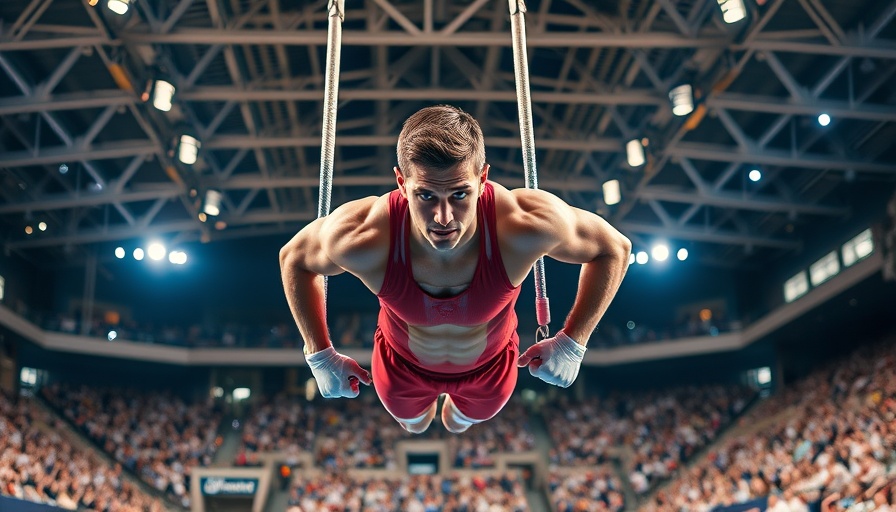 Gymnast on rings at 2025 U.S. Championships.