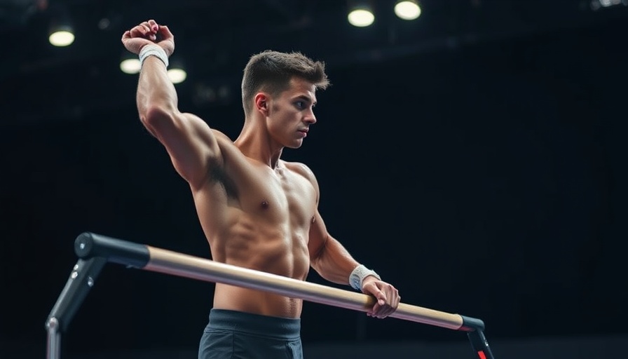 Fuzzy Benas displaying skill in gymnastics on parallel bars.