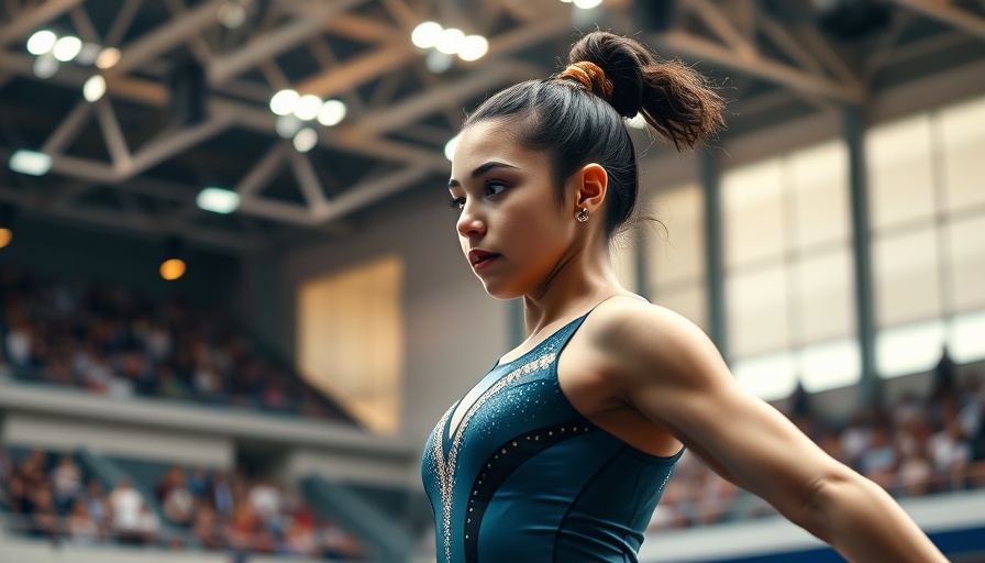 Kaylee Sath performing floor exercise in blue leotard at indoor arena.