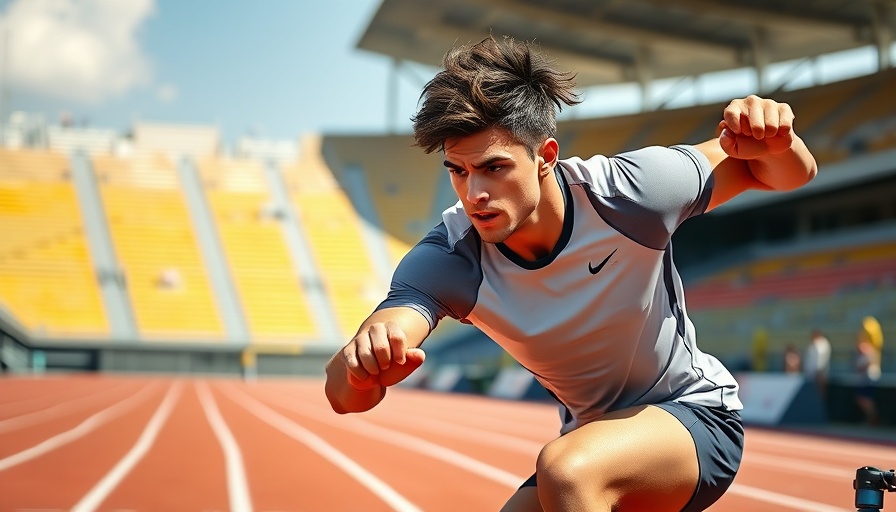 Athlete practicing short-hurdle swing technique on track.