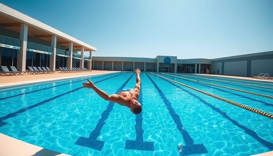 Luxury athletic training in Greece: swimmer diving in pool.