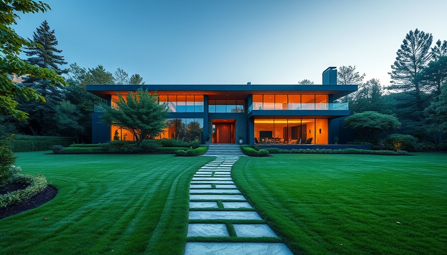 Elegant house with lush landscaping, transforming utility equipment into aesthetic accents.
