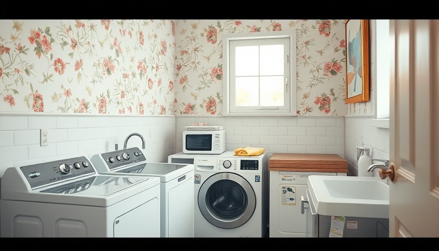 Charming laundry room with floral wallpaper, DIY Sea Fan Art inspiration.
