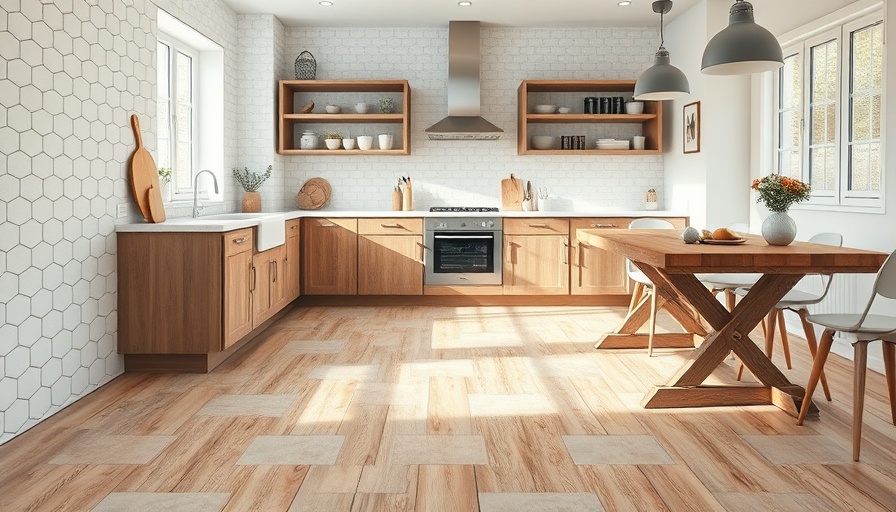 Modern kitchen with hexagon tile to wood floor transition ideas