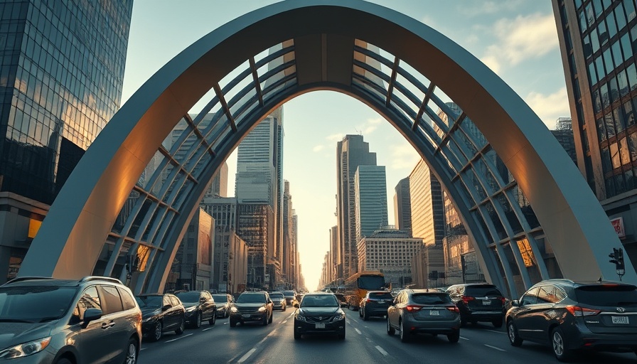 Breathtaking modern city archway symbolizing life as a foreigner in an urban environment.