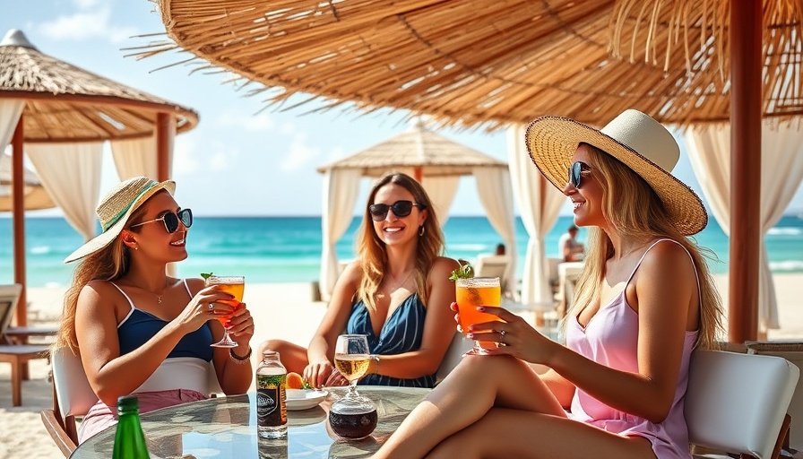 Women enjoying drinks at upscale beach club in Qatar.