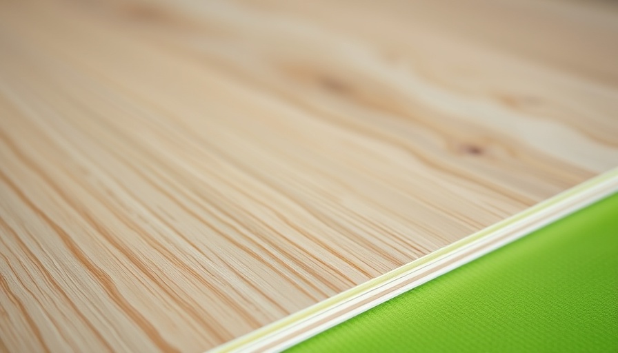 Close-up view of laminate flooring on green underlayment.