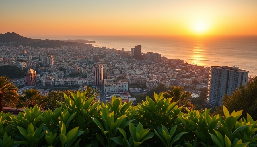 Albania coastal cityscape at sunset, urban view