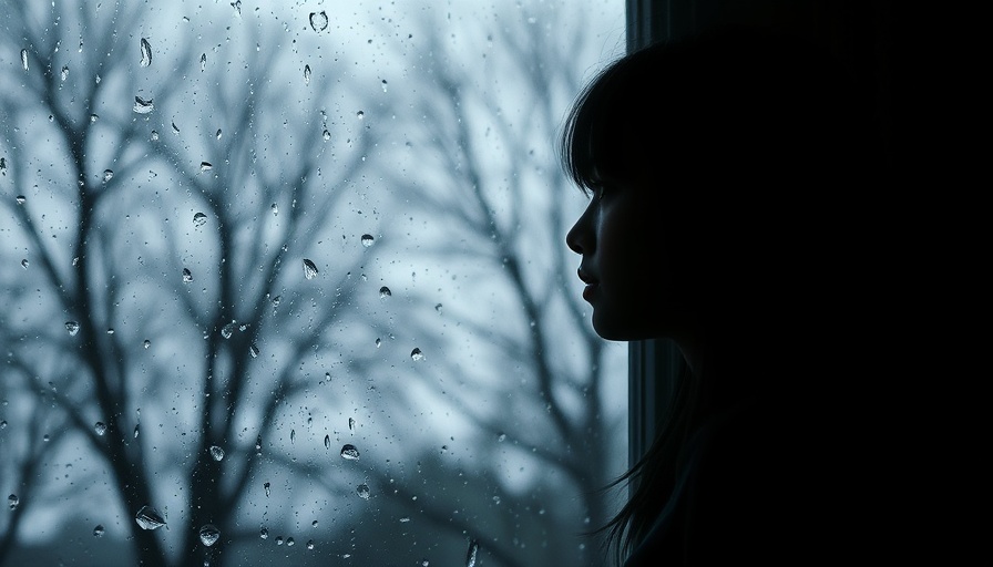 Signs of depression in teens illustrated by silhouette by rainy window.