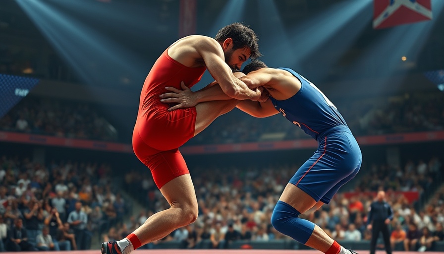 David Baev 2017 U20 world title wrestling action shot with athletes in motion.
