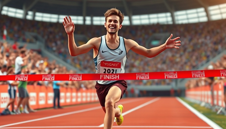 Men's 400m final athlete crosses finish line at outdoor championship.