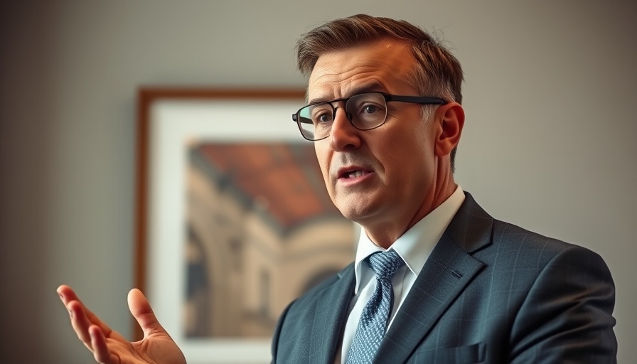 Man discussing naturalisation process indoors, gesture in a suit.