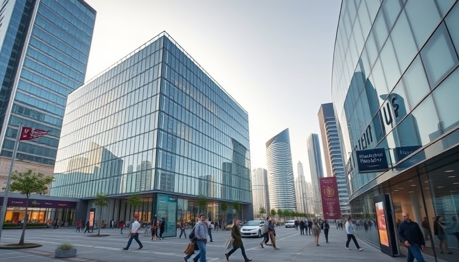 Qatar office building, cityscape, bustling streets, job vacancy theme