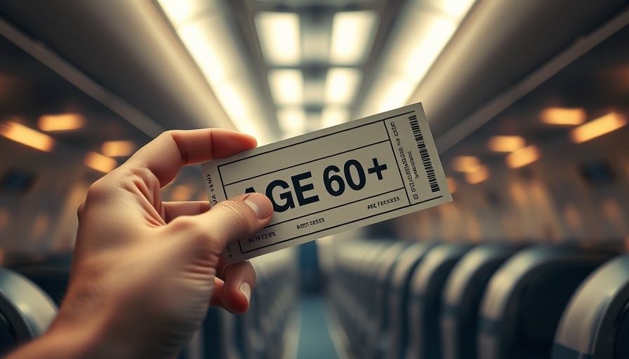 Free flight ticket for age 60+ held inside airplane cabin.