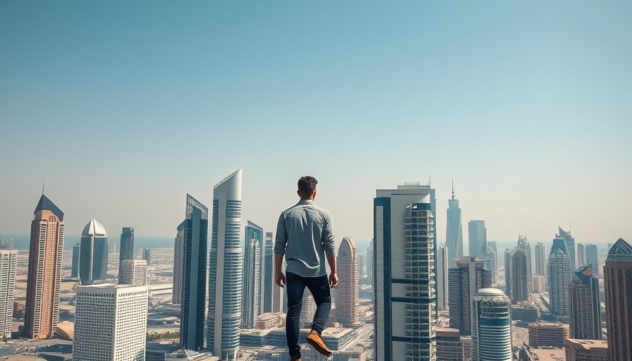 Life without Roblox in Qatar, solitary man over Doha skyline.