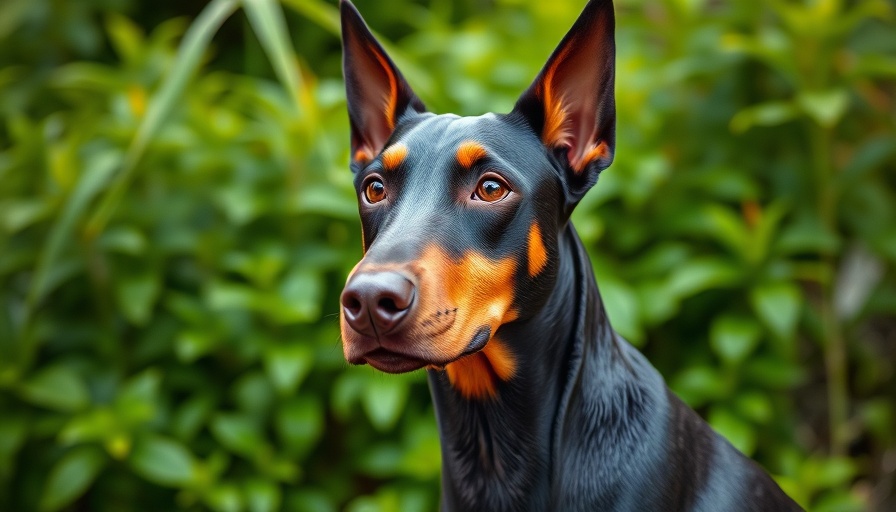 Curious Doberman Pinscher in a lush garden, Doberman Pinscher rescue