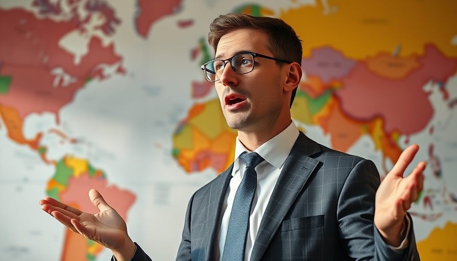 Global alliances for relocation expert speaking with map background.