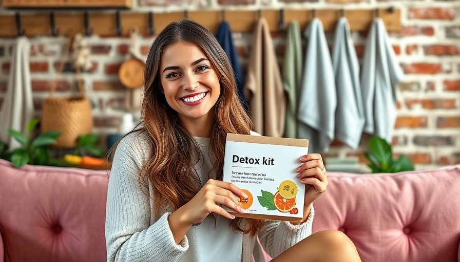 Smiling woman holding detox kit, enjoying weekend family fun