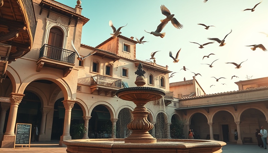 Qatar's iconic spots highlighted by traditional marketplace scene with birds.