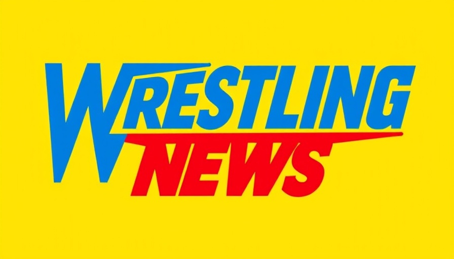 Bold blue wrestling news logo on vibrant yellow background.