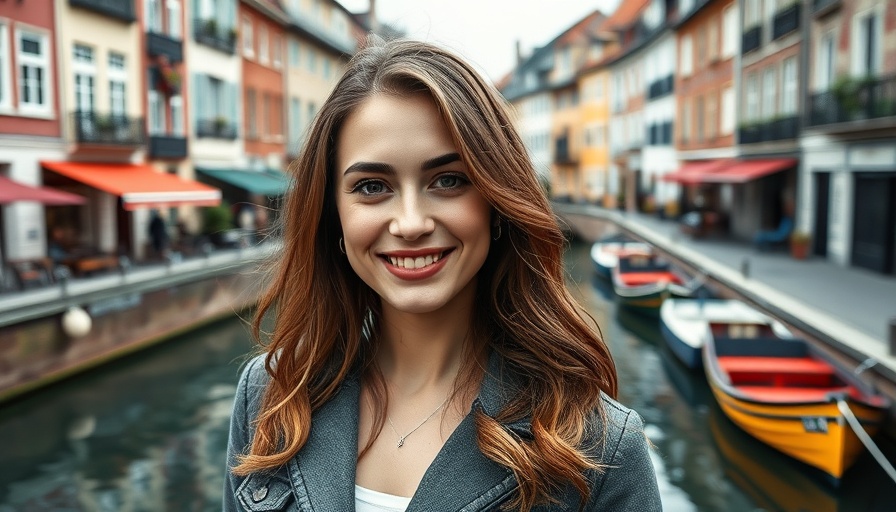Smiling woman in Europe with canal backdrop, Moving to Romania as a Digital Nomad.