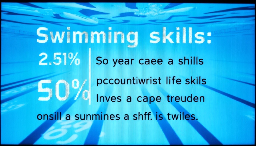 Text display about swimming skills, highlighting their importance as life skills.
