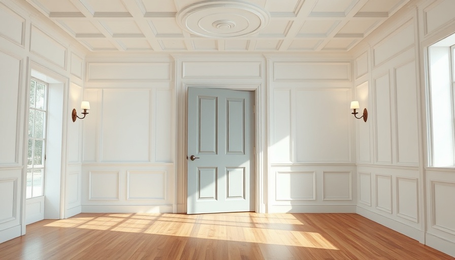 Interior with gray door, bright hallway, and wooden floor.