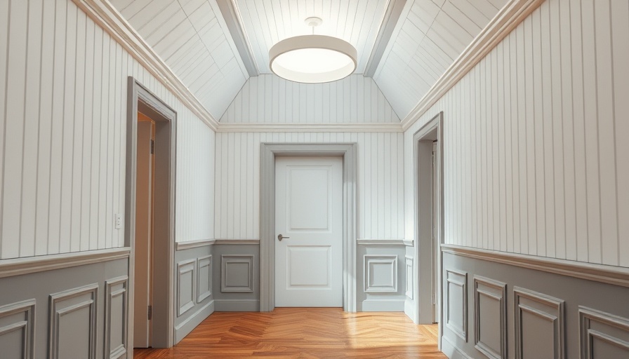 Elegant hallway with hidden attic door in ceiling, featuring modern design.