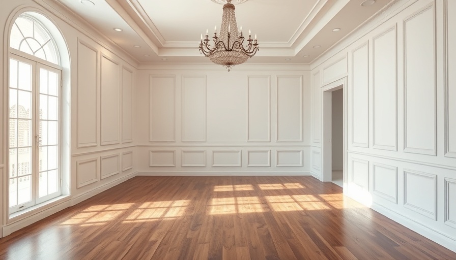 Provincial stained hardwood floors in elegant room with chandelier.