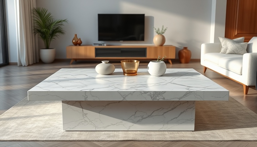 Modern living room with sleek marble coffee table