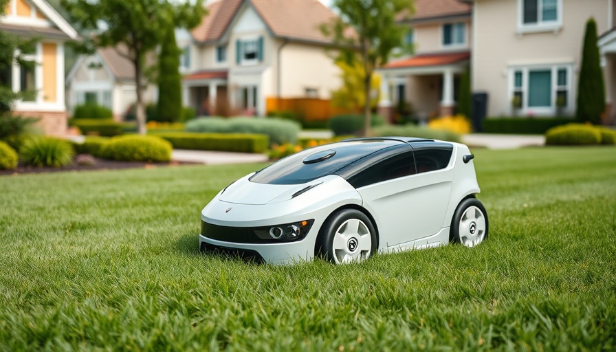 Robot lawn mower on green lawn showcasing modern technology.