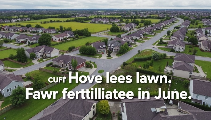 Aerial view of lawns in a neighborhood discussing lawn fertilization in June.