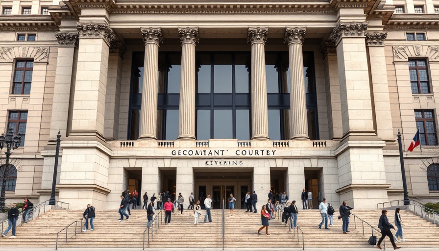 Grand courthouse highlighting legal repercussions of untreated ADHD.
