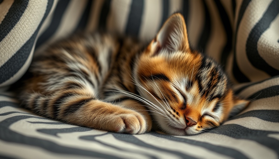 Sleeping tabby kitten with '200 boy cat names' text on zebra-patterned background.