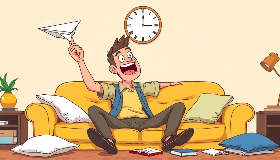 Illustration of man using ADHD boredom strategies by playing with a paper airplane.