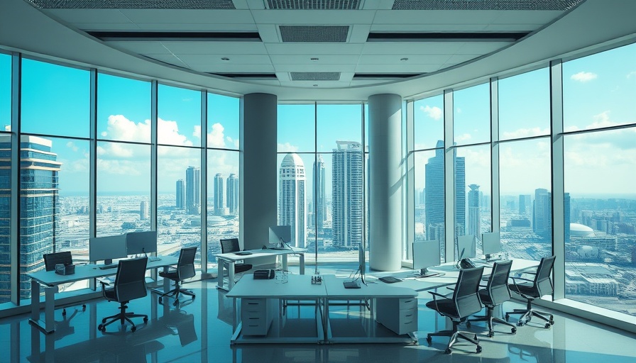Modern office in Doha with sleek desks and city view, Qatar job vacancy today.